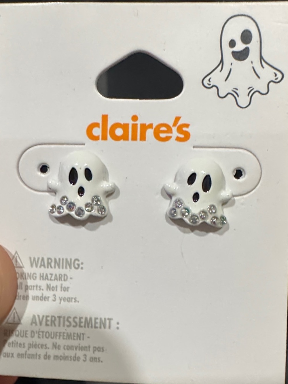 Halloween claire's White Ghost Stud Earrings with Silver Rhinestones